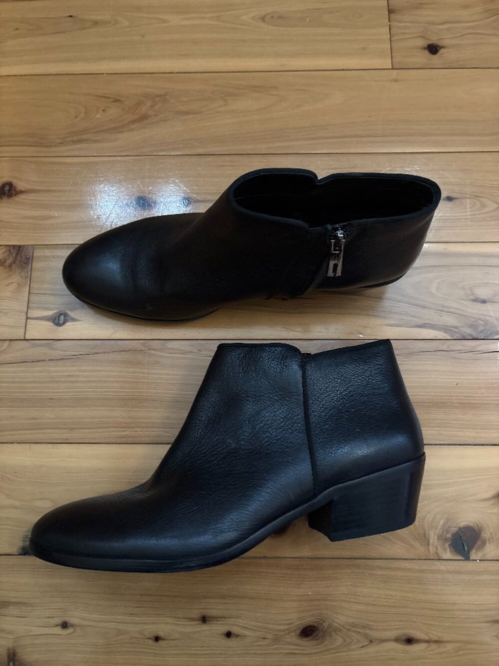 Sam Edelman Petty Black Leather Ankle Booties Womens 9M Side Zip Block Heel